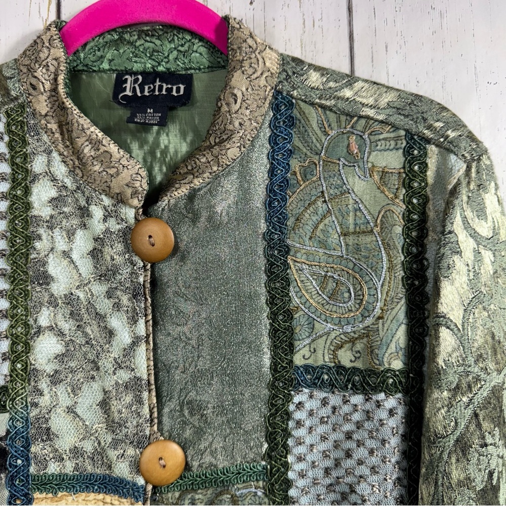 Vintage Retro Patchwork Tapestry Jacket Cottageco… - image 3